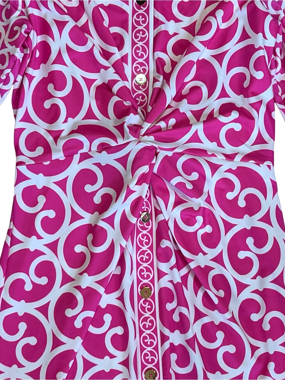Gretchen Scott Women’s Sz M Pink Twist and Shout Dress Geometric Print Stretch - Picture 7 of 16